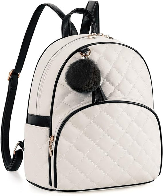 Women Leather Small Backpack Purse for Ladies Cute Pom Bookbag Travel Shoulder Bag with Charm Tassel